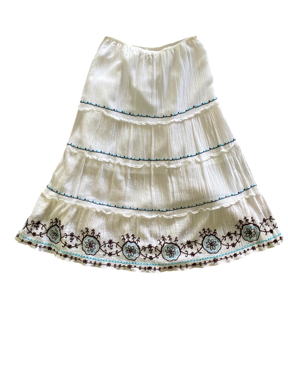 Y2K Fairy Skirt Embroidered Boho Bohemian Gauzy Cotton Vintage Sequins Festival